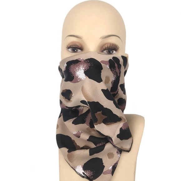 Animal Pattern Leopard Bunny Rabbit Square Silky Small Yellow Scarf Face Cover - Picture 3 of 4